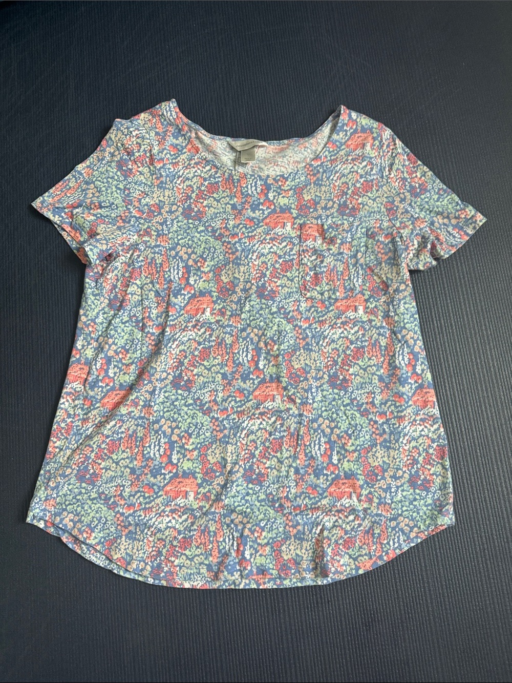 Christopher & Banks Coral, Blue & Cream Floral Short Sleeve Tee